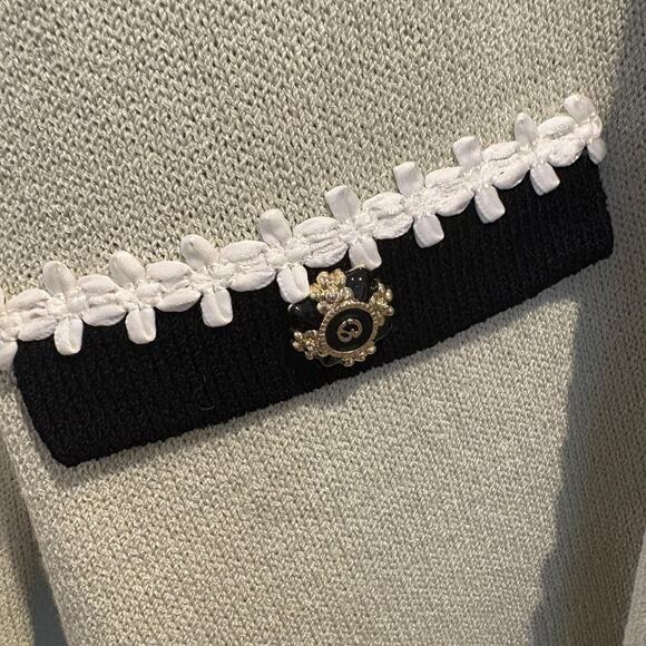 Vtg St John Cardigan 8 Green Black Pearl Trim Lady Jacket Santana Marie Gray USA - Picture 9 of 16